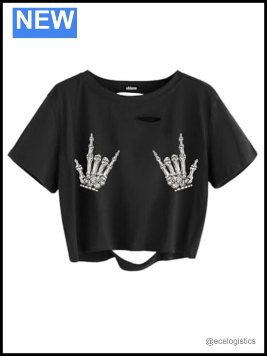 Tops - Graphic Oversized Crop Top Loose Distressed Vintage Boxy Tee Short Sleeve